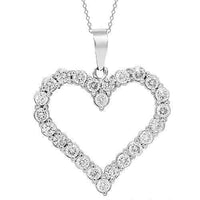 Thumbnail for 14K White Solid Gold Womens Diamond Heart Pendant 3.50 Ctw