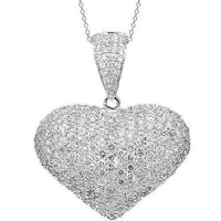 Thumbnail for 14K White Solid Gold Womens Diamond Heart Pendant 5.12 Ctw