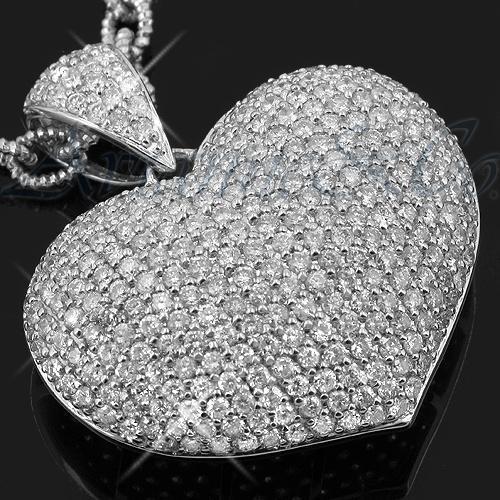 14K White Solid Gold Womens Diamond Heart Pendant 5.12 Ctw