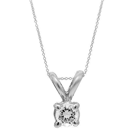 White 14K White Solid Gold Womens Diamond Solitaire Pendant 0.20 Ctw