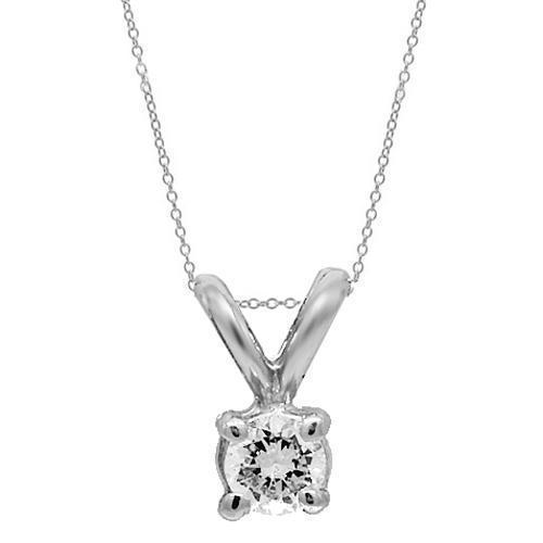 White 14K White Solid Gold Womens Diamond Solitaire Pendant 0.20 Ctw