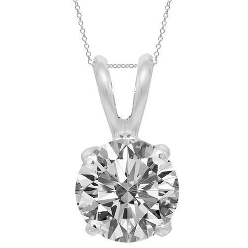 14K White Solid Gold Womens Diamond Solitaire Pendant 1.04 Ctw