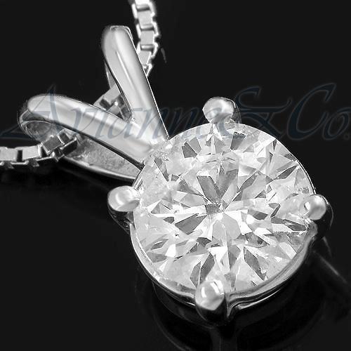 14K White Solid Gold Womens Diamond Solitaire Pendant 1.04 Ctw