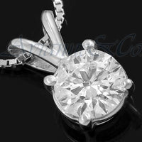 Thumbnail for 14K White Solid Gold Womens Diamond Solitaire Pendant 1.04 Ctw