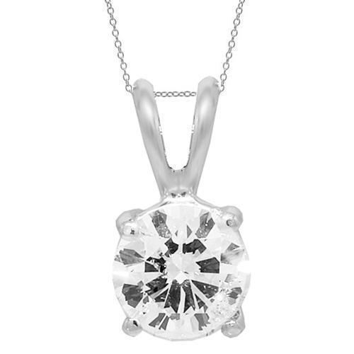 14K White Solid Gold Womens Diamond Solitaire Pendant 1.04 Ctw