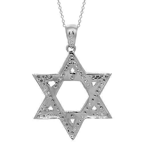 White 14K White Solid Gold Womens Diamond Star of David Pendant 0.19 Ctw