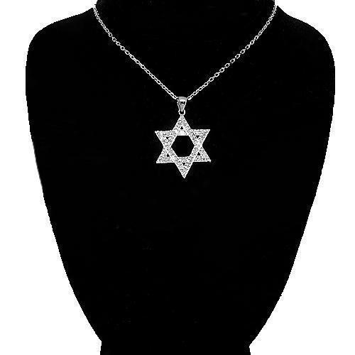 White 14K White Solid Gold Womens Diamond Star of David Pendant 0.19 Ctw