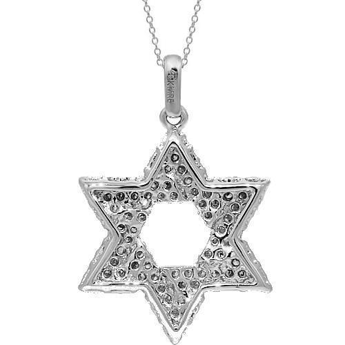 White 14K White Solid Gold Womens Diamond Star of David Pendant 0.54 Ctw