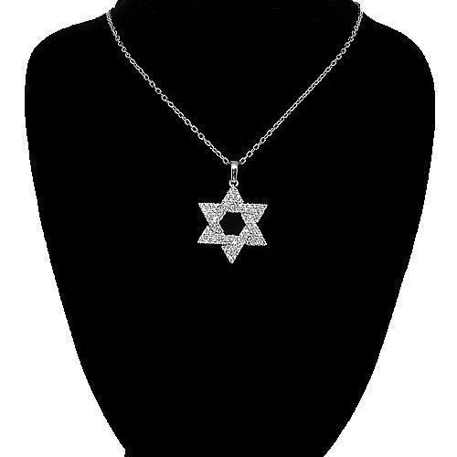 White 14K White Solid Gold Womens Diamond Star of David Pendant 0.54 Ctw