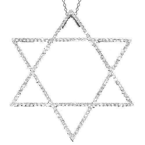 White 14K White Solid Gold Womens Diamond Star of David Pendant 0.70 Ctw