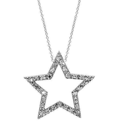 White 14K White Solid Gold Womens Diamond Star Pendant 0.25 Ctw