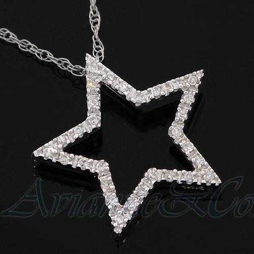 White 14K White Solid Gold Womens Diamond Star Pendant 0.25 Ctw