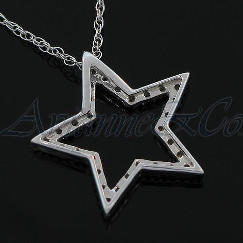 White 14K White Solid Gold Womens Diamond Star Pendant 0.25 Ctw