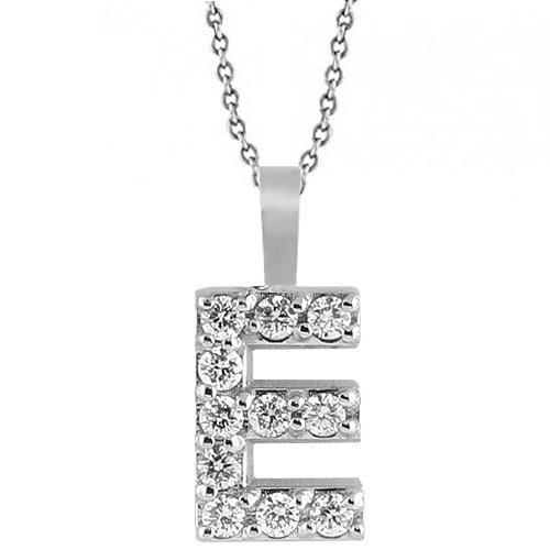 White 14K White Solid Gold Womens Initial Letter E Diamond Pendant 0.35 Ctw