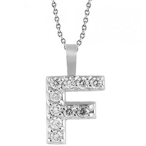 White 14K White Solid Gold Womens Initial Letter F Diamond Pendant 0.35 Ctw