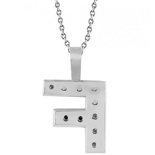 White 14K White Solid Gold Womens Initial Letter F Diamond Pendant 0.35 Ctw