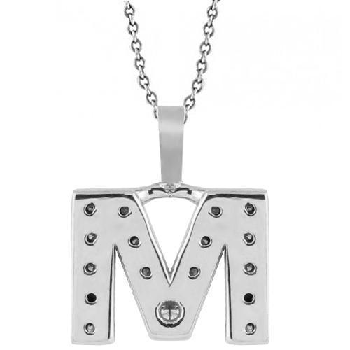 White 14K White Solid Gold Womens Initial Letter M Diamond Pendant 0.50 Ctw