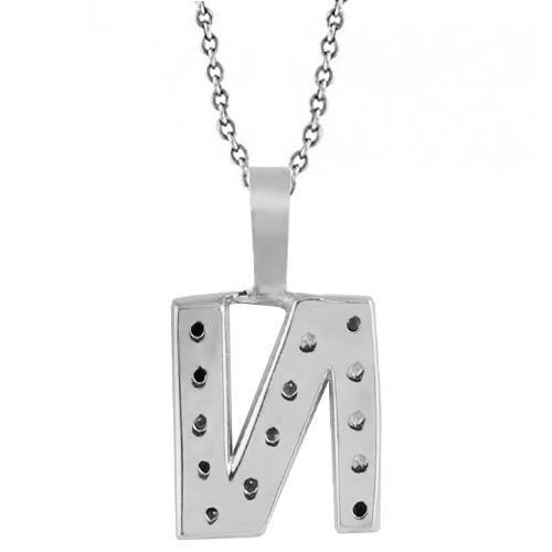 White 14K White Solid Gold Womens Initial Letter N Diamond Pendant 0.50 Ctw