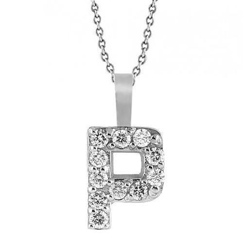White 14K White Solid Gold Womens Initial Letter P Diamond Pendant 0.35 Ctw