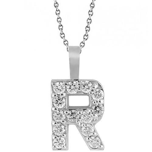 White 14K White Solid Gold Womens Initial Letter R Diamond Pendant 0.35 Ctw