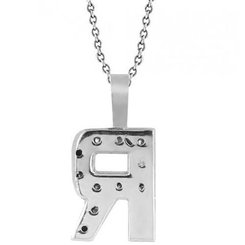 White 14K White Solid Gold Womens Initial Letter R Diamond Pendant 0.35 Ctw