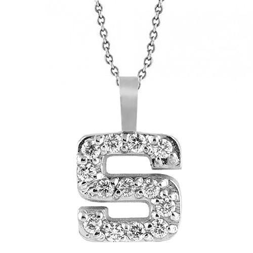 White 14K White Solid Gold Womens Initial Letter S Diamond Pendant 0.50 Ctw
