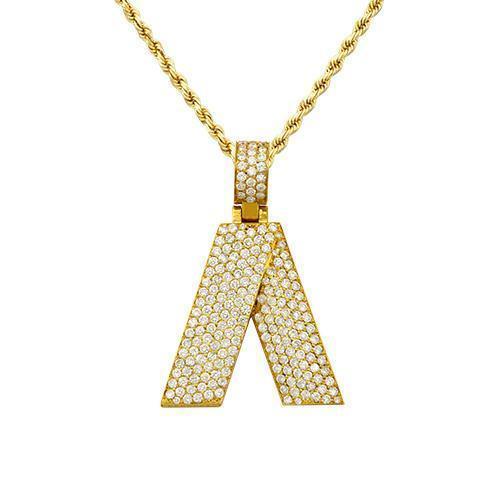 14K Yellow Gold Custom Diamond Initial A Letter Pendant 2.48 Ctw