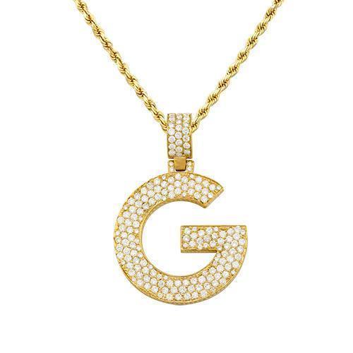 14K Yellow Gold Custom Diamond Initial G Letter Pendant 1.45 Ctw