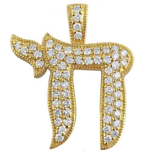 White, Yellow 14K Yellow Gold Diamond Chai Pendant 1.25 Ctw