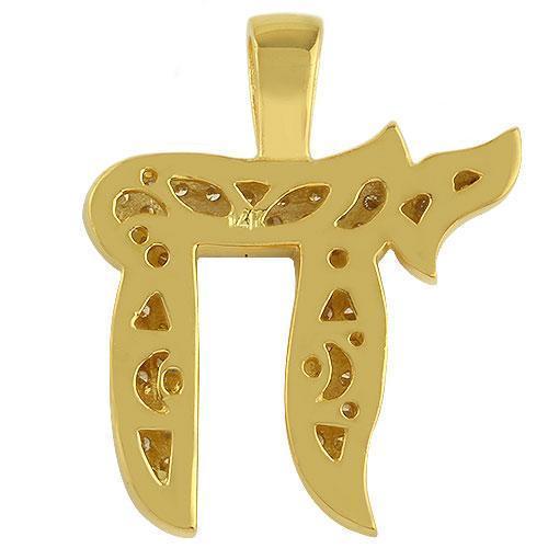 White, Yellow 14K Yellow Gold Diamond Chai Pendant 1.25 Ctw