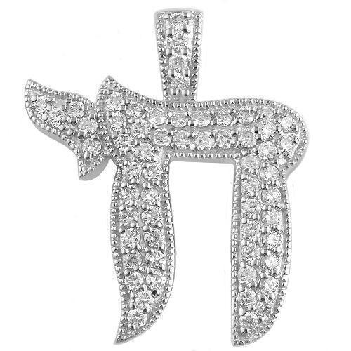 White, Yellow 14K Yellow Gold Diamond Chai Pendant 1.25 Ctw