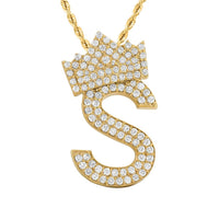 Thumbnail for 14K Yellow Gold Diamond Initial S Pendant with Crown 2.25 Ctw