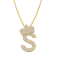 Thumbnail for 14K Yellow Gold Diamond Initial S Pendant with Crown 2.25 Ctw