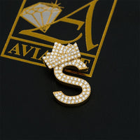 Thumbnail for 14K Yellow Gold Diamond Initial S Pendant with Crown 2.25 Ctw