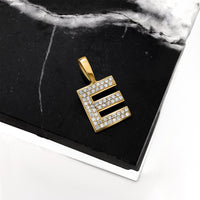 Thumbnail for yellow 14k yellow gold diamond letter E pendant