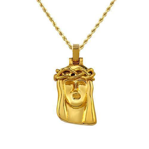 Yellow 14K Yellow Gold Jesus Head Pendant