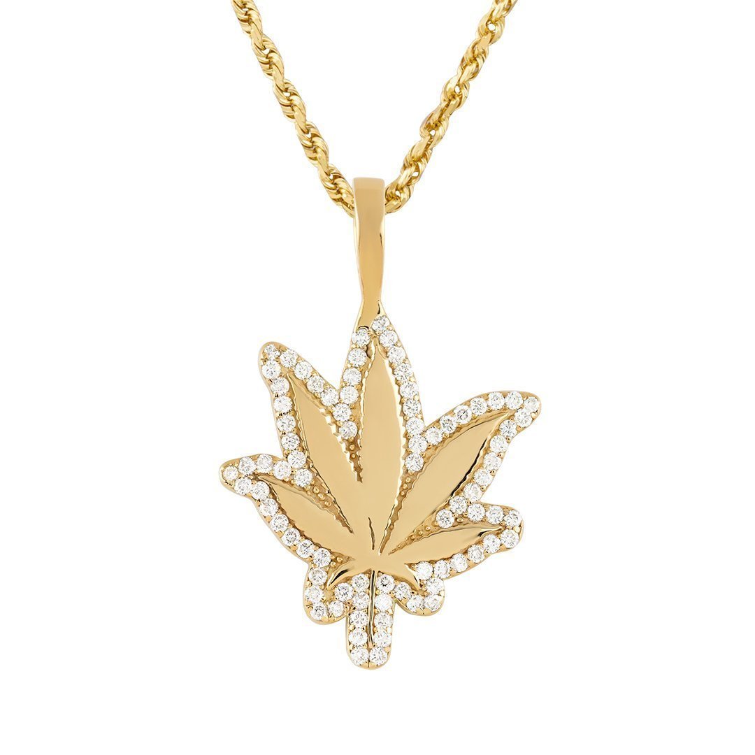 Rose, White, Yellow 14K Yellow Gold Marijuana Leaf Diamond Pendant 1.00 Ctw