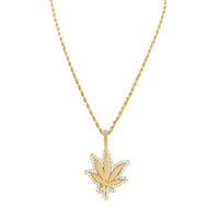 Thumbnail for Rose, White, Yellow 14K Yellow Gold Marijuana Leaf Diamond Pendant 1.00 Ctw