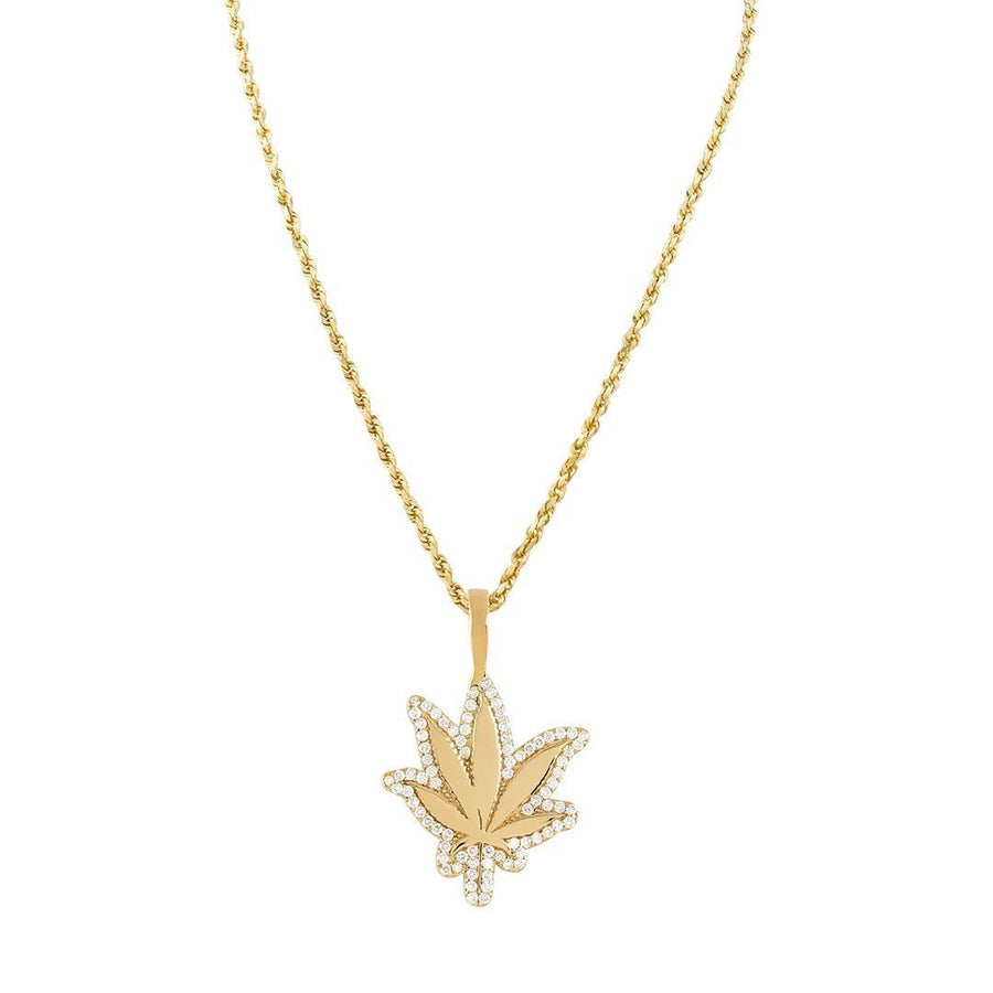 Rose, White, Yellow 14K Yellow Gold Marijuana Leaf Diamond Pendant 1.00 Ctw