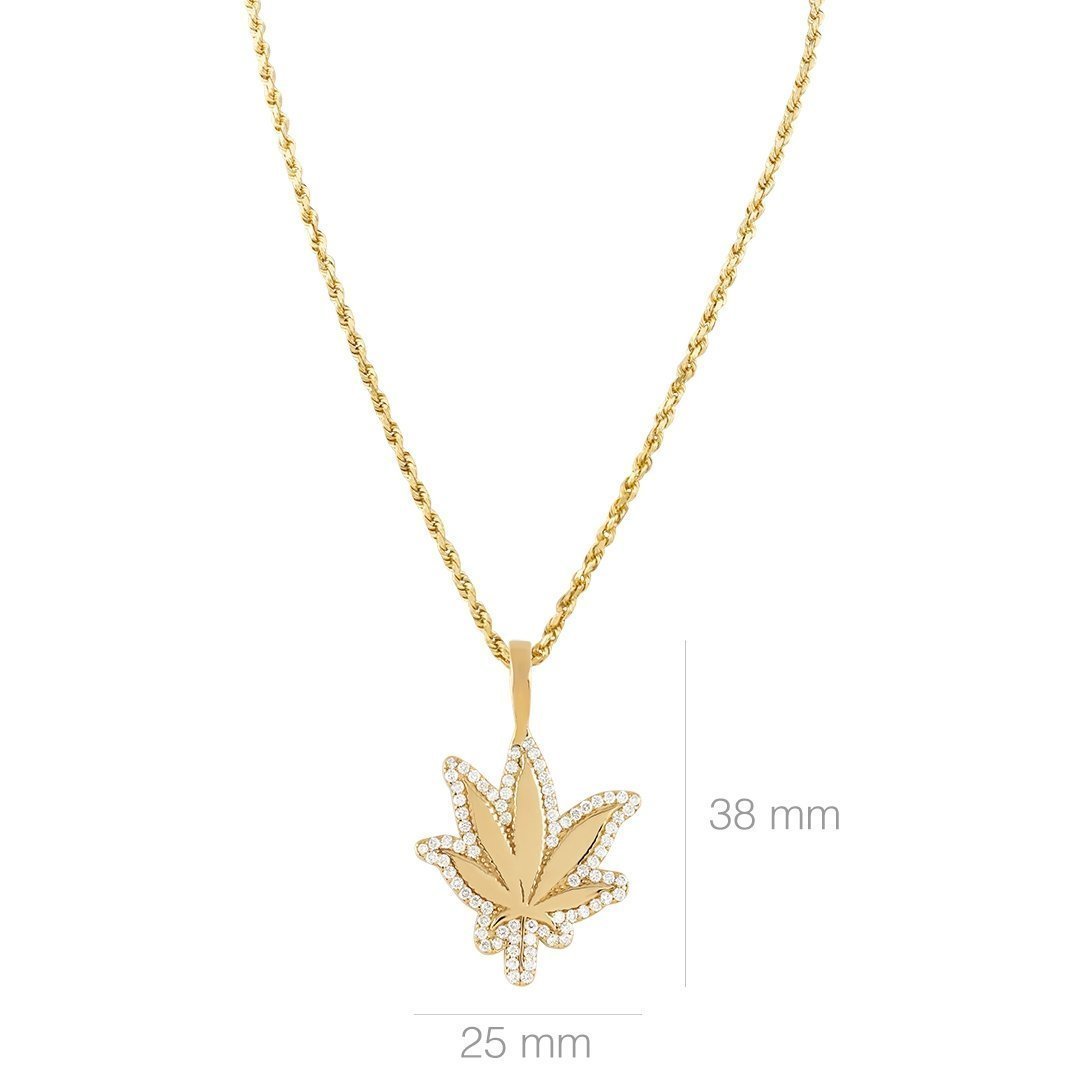 Rose, White, Yellow 14K Yellow Gold Marijuana Leaf Diamond Pendant 1.00 Ctw