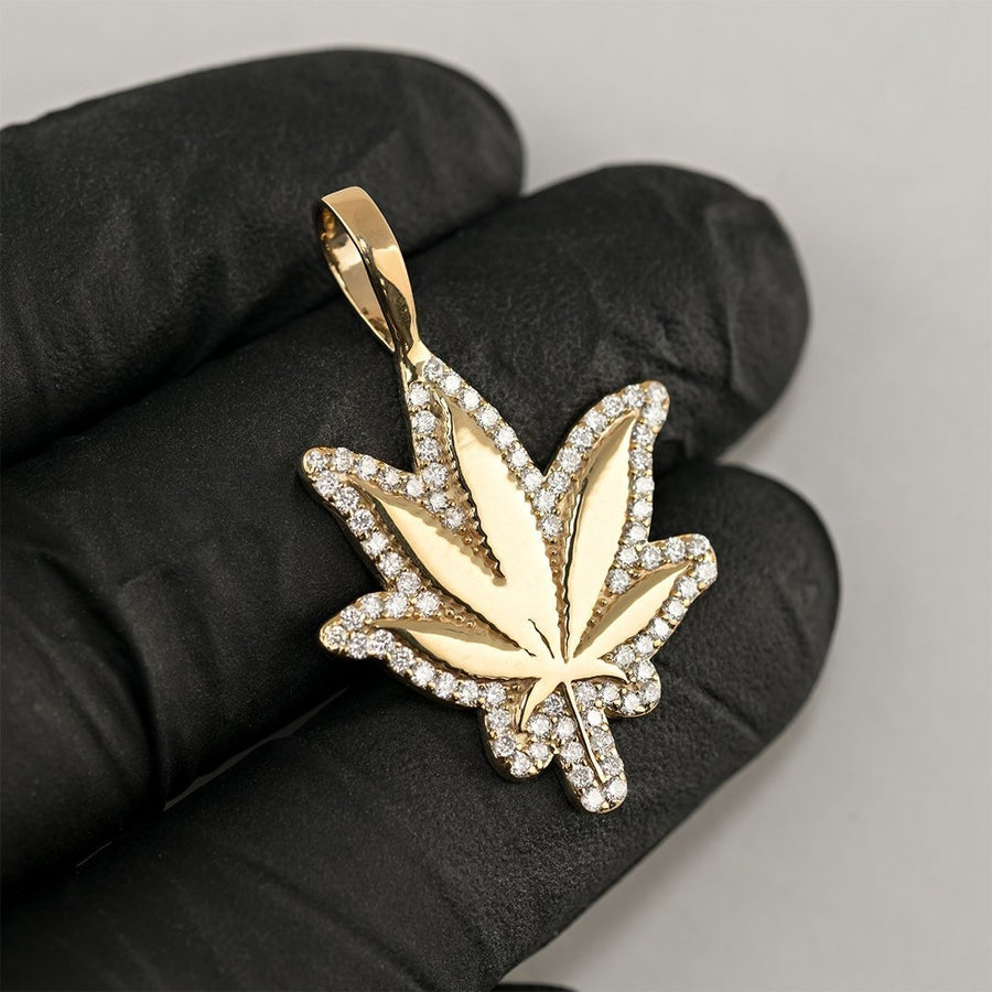 Rose, White, Yellow 14K Yellow Gold Marijuana Leaf Diamond Pendant 1.00 Ctw