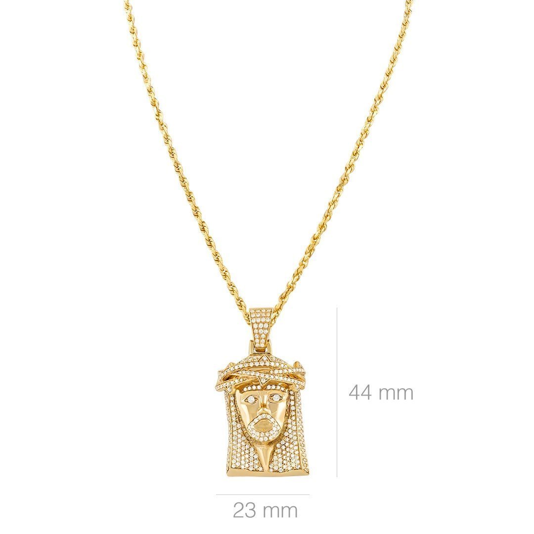 14K Yellow Gold Mens Jesus Head Pendant With Round Cut Diamonds 3.00 Ctw