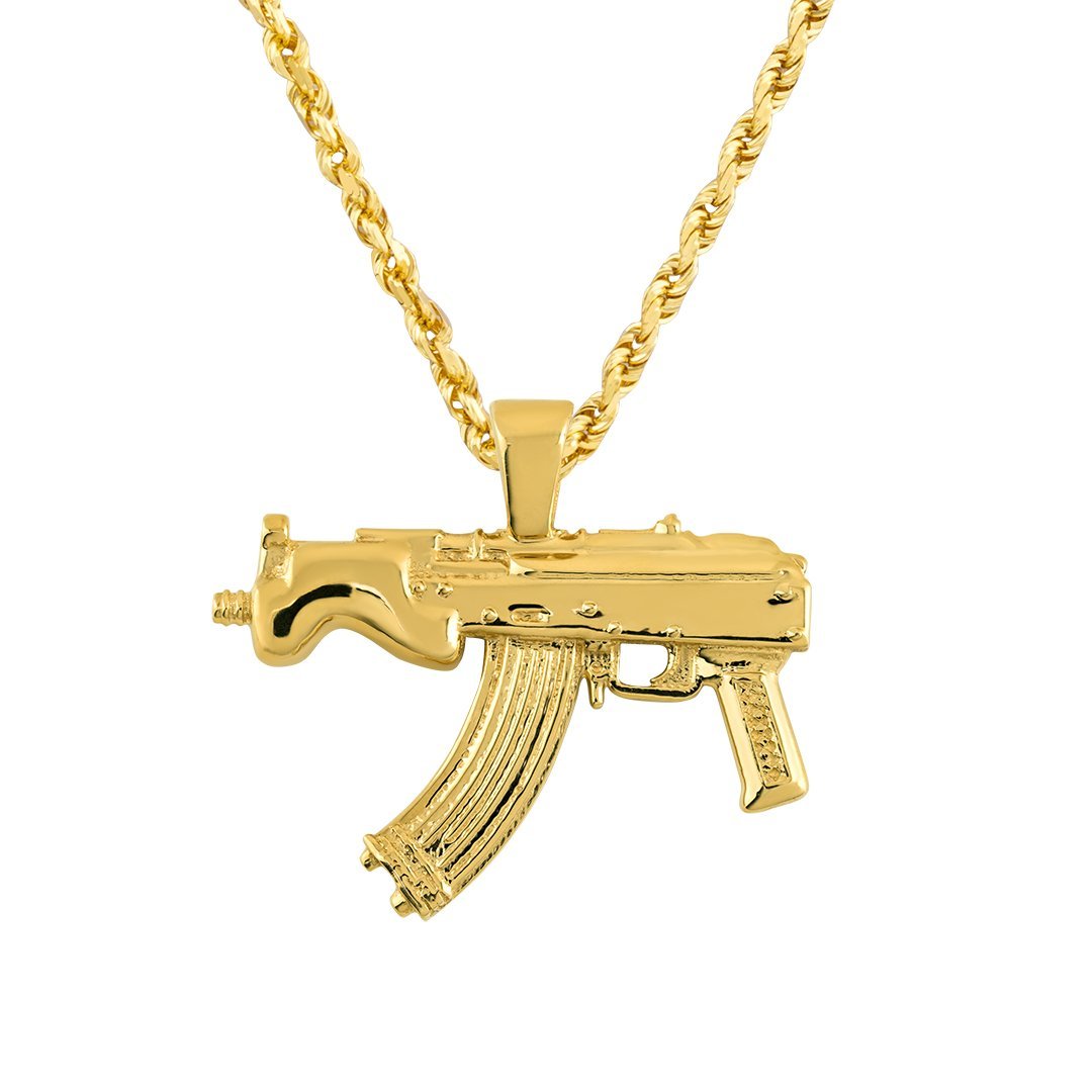 14k Gold Plated Gun Pendant Necklace Punk Hip Hop Ak47 Gun - Temu