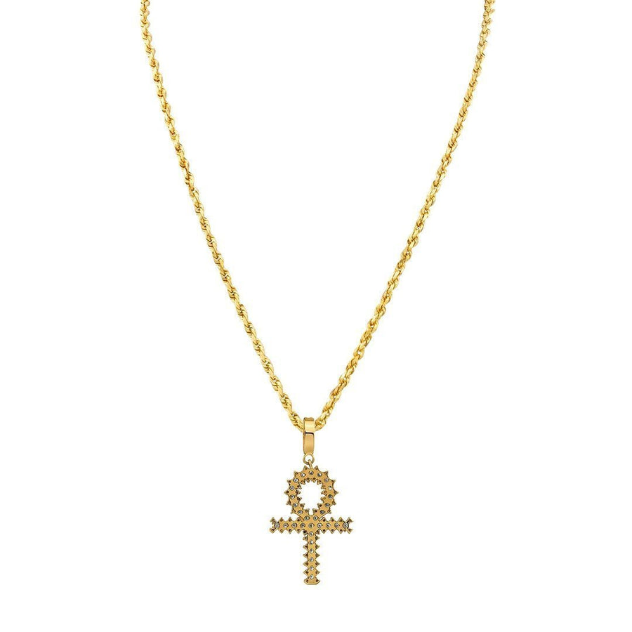 14k Yellow Gold Three Row Diamond Ankh Cross Pendant 2.75 Ctw