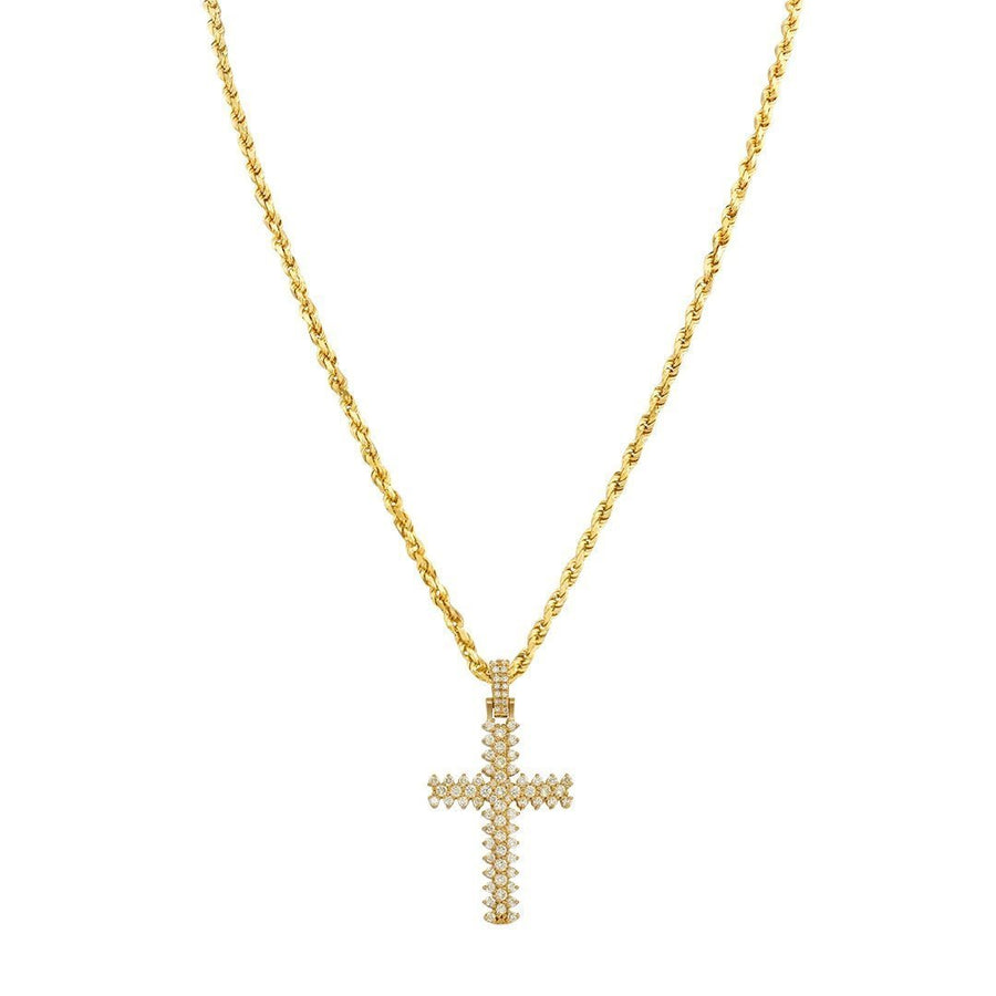 Yellow 14k Yellow Gold Three Row Diamond Cross Pendant 1 Ctw