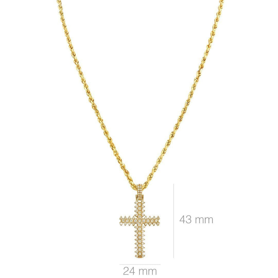 Yellow 14k Yellow Gold Three Row Diamond Cross Pendant 1 Ctw