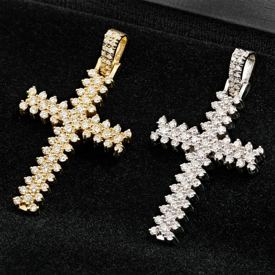 Yellow 14k Yellow Gold Three Row Diamond Cross Pendant 1 Ctw