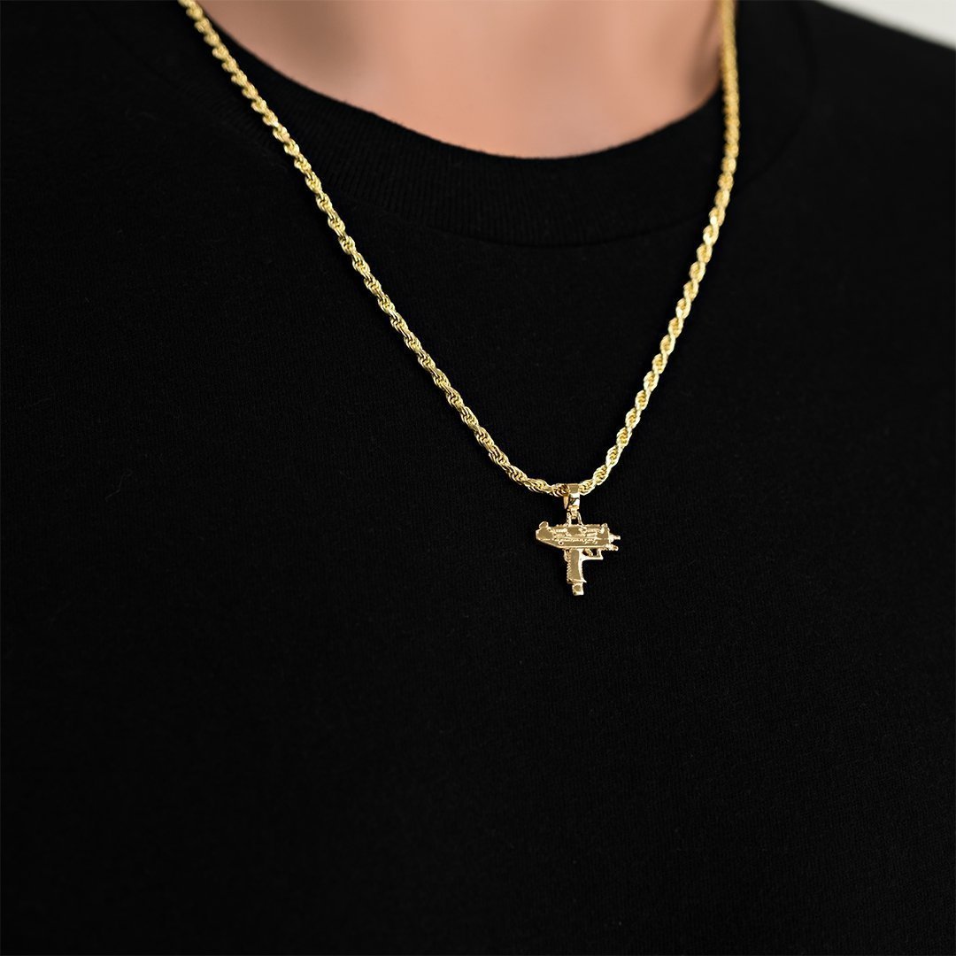 14k Yellow Gold Uzi Pistol Pendant