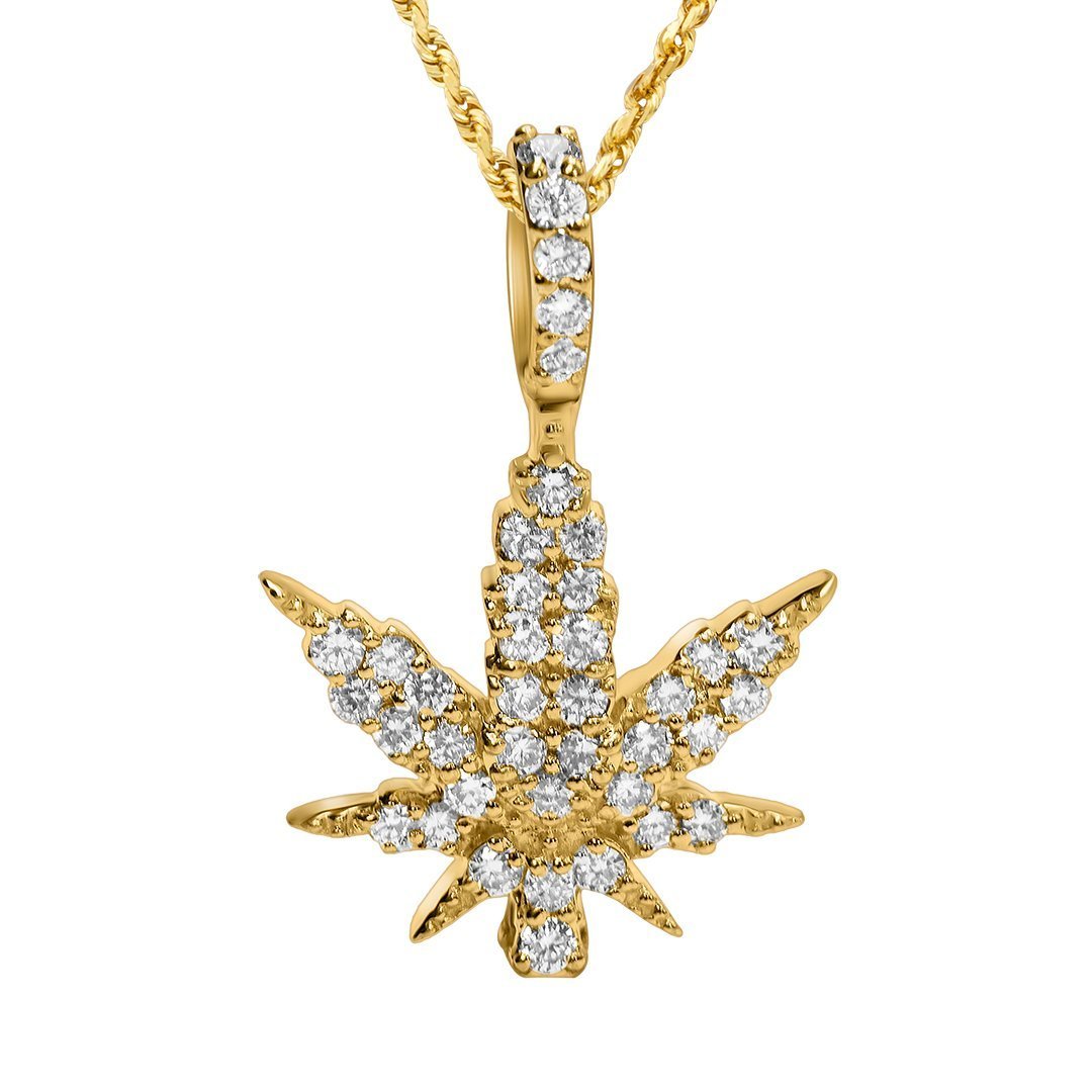 14k Yellow Gold Weed Leaf 0.56 Ctw