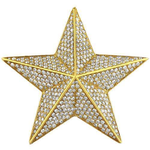 14K Yellow Solid Gold Custom Mens Diamond Star Pendant 3.96 Ctw